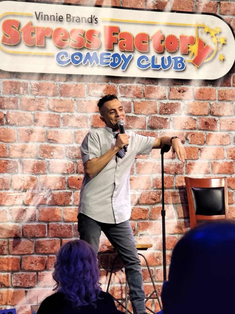Eman Morgan performing at Stress Factory Comedy Club