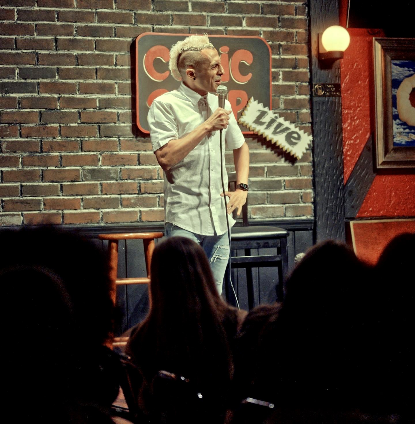 Eman Morgan performing live in front of an audience